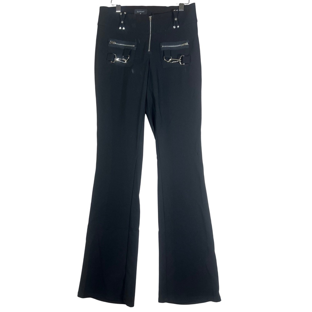 Outcast Black Flare Pants XS High Waisted Silver Hardware Zip Carabiner Edgy
